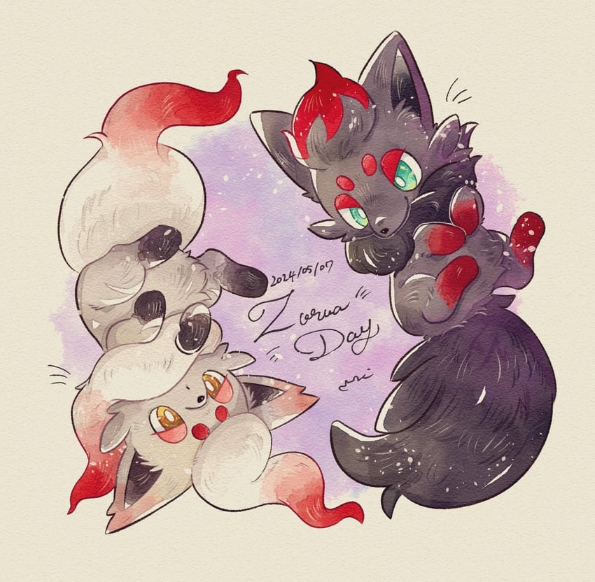 zorua and hisuian zorua (pokemon) drawn by miketoevecan