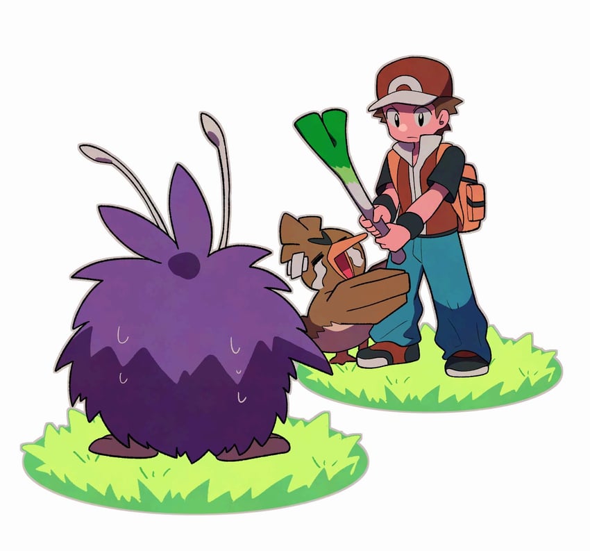 red, farfetch'd, and venonat (pokemon and 1 more) drawn by tyako_089