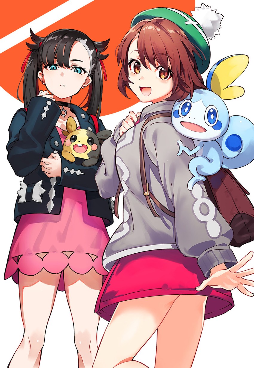 marnie, gloria, morpeko, and sobble (pokemon and 1 more) drawn by arisaka_ako