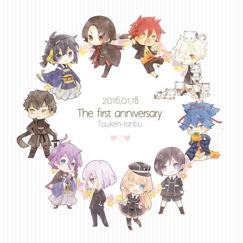 mikazuki munechika, kashuu kiyomitsu, honebami toushirou, midare toushirou, yagen toushirou, and 6 more (touken ranbu) drawn by rukichi