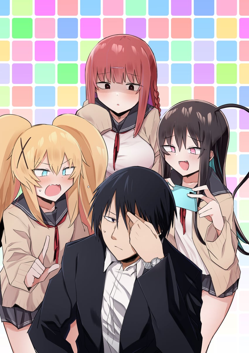 yuzukami chika, watarase momoka, kitsuregawa yuki, and kirisaki souichi (zaako zako zako zako sensei) drawn by zeroyon_(yukkuri_remirya)