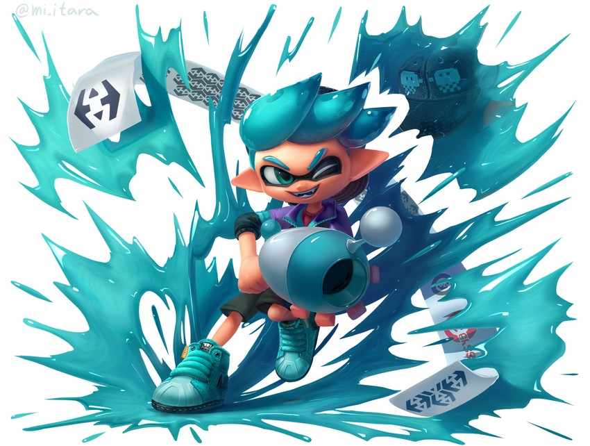 inkling player character and inkling boy (splatoon) drawn by miitara