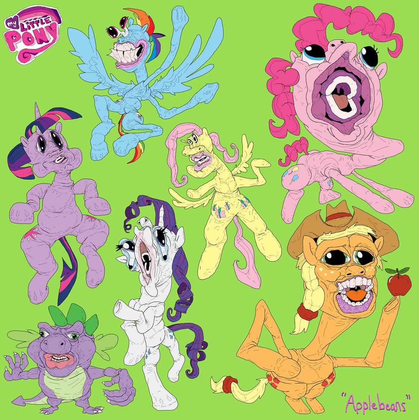 twilight sparkle, fluttershy, rainbow dash, pinkie pie, applejack, and 2 more (my little pony and 1 more) drawn by fristdynamo