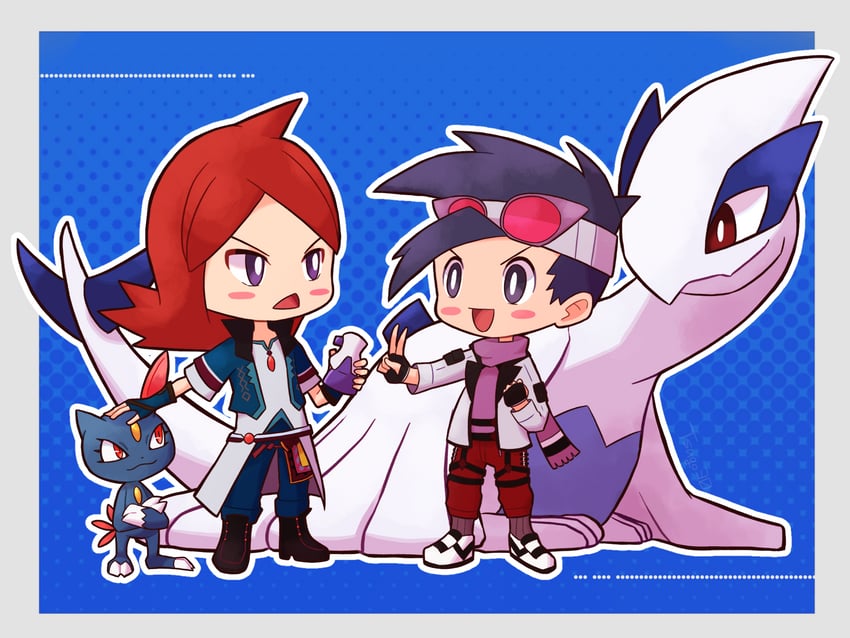 ethan, silver, lugia, and sneasel (pokemon and 1 more) drawn by tsugomori_(sprn303)