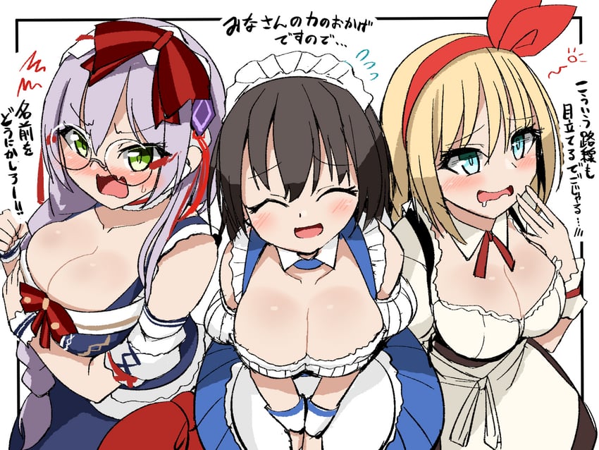 little red riding hood, izumi yuki, aoi erika, and kanzaki adelheid (heaven burns red and 1 more) drawn by kenpi_(hs-totyu)
