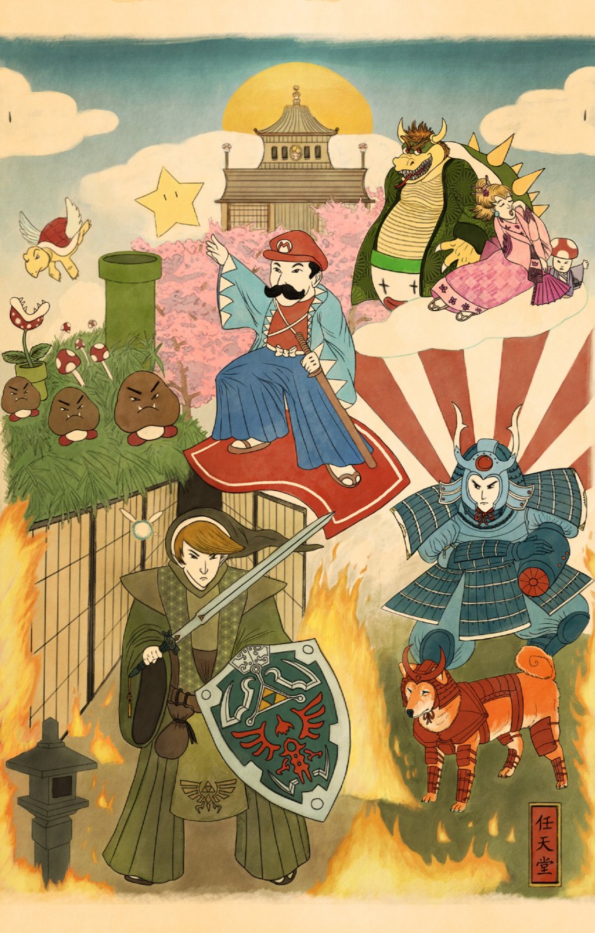 link, princess peach, mario, bowser, mega man, and 7 more (the legend of zelda and 2 more) drawn by marirosa