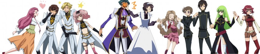 c.c., lelouch vi britannia, kouzuki kallen, kururugi suzaku, nunnally vi britannia, and 6 more (code geass) drawn by furekuru_(freckle)