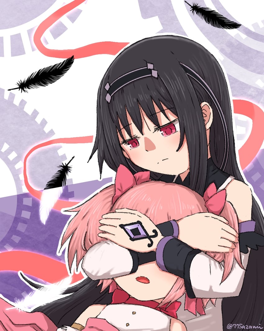 akemi homura and kaname madoka (mahou shoujo madoka magica) drawn by 775azami
