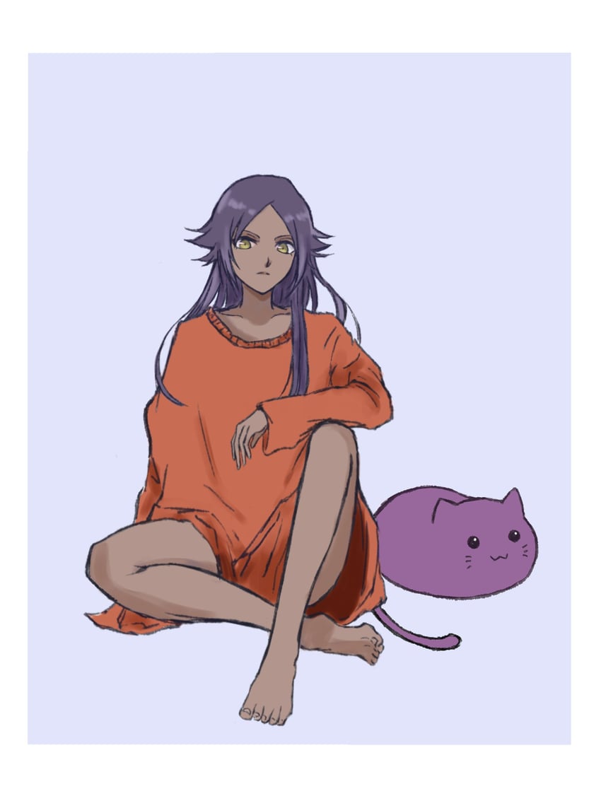 shihouin yoruichi and grape-flavored blobcat (bleach) drawn by happy_melon4311