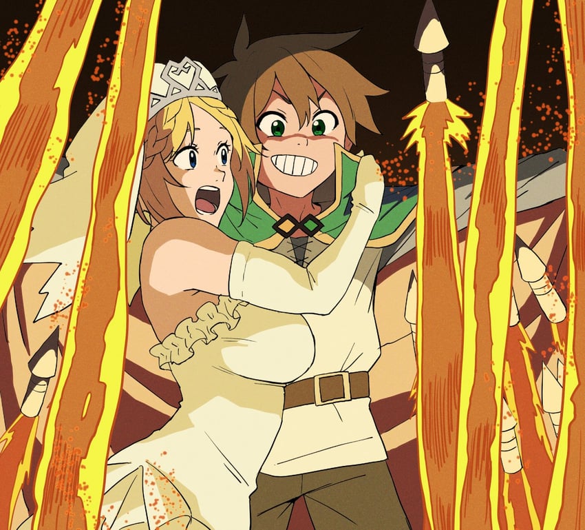 darkness and satou kazuma (kono subarashii sekai ni shukufuku wo! and 2 more) drawn by izawa_(bhive003)