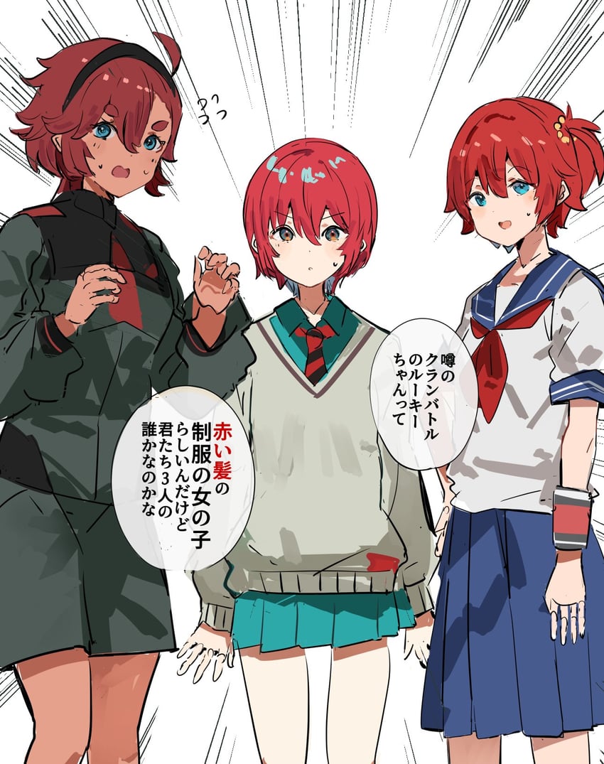 suletta mercury, amate yuzuriha, and hibiki yuuta (gundam and 4 more) drawn by the_olphy
