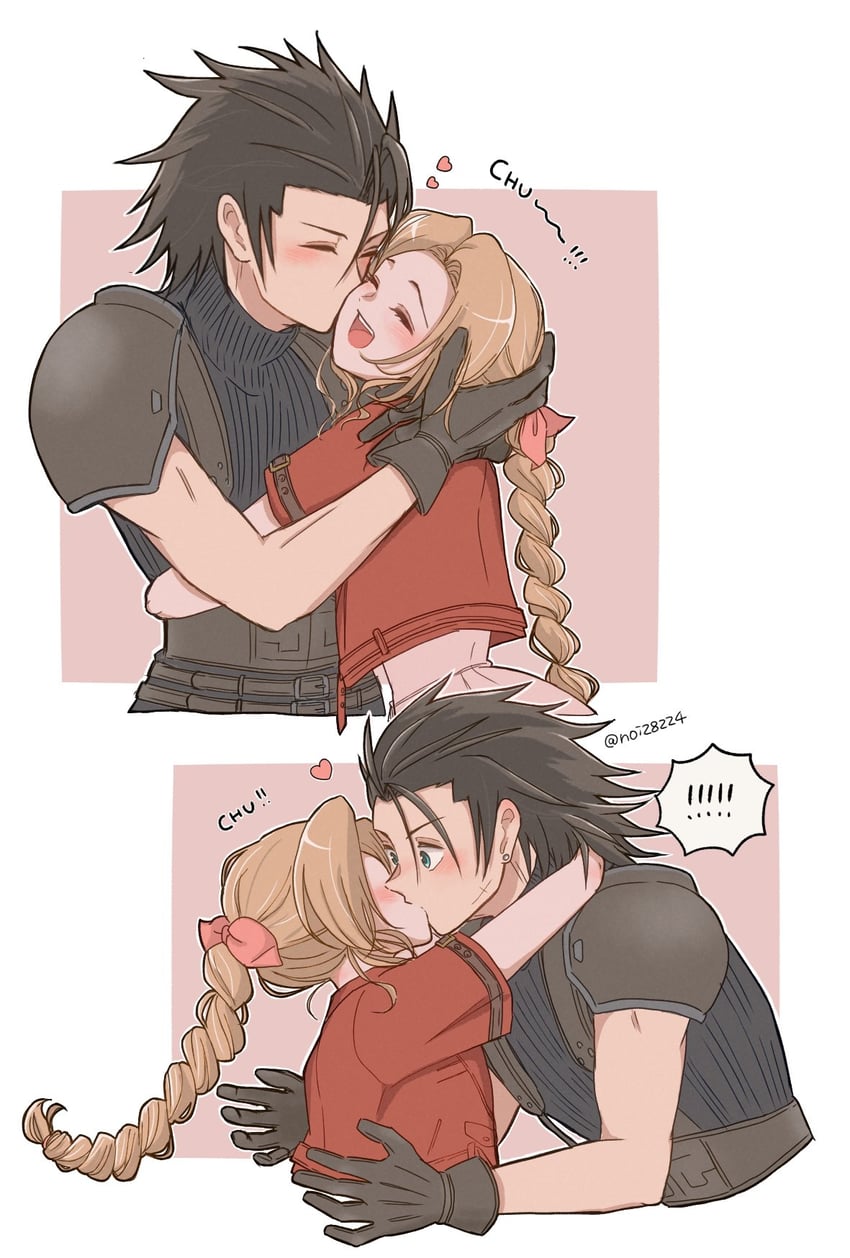aerith gainsborough and zack fair (final fantasy and 3 more) drawn by noi_(noi28224)