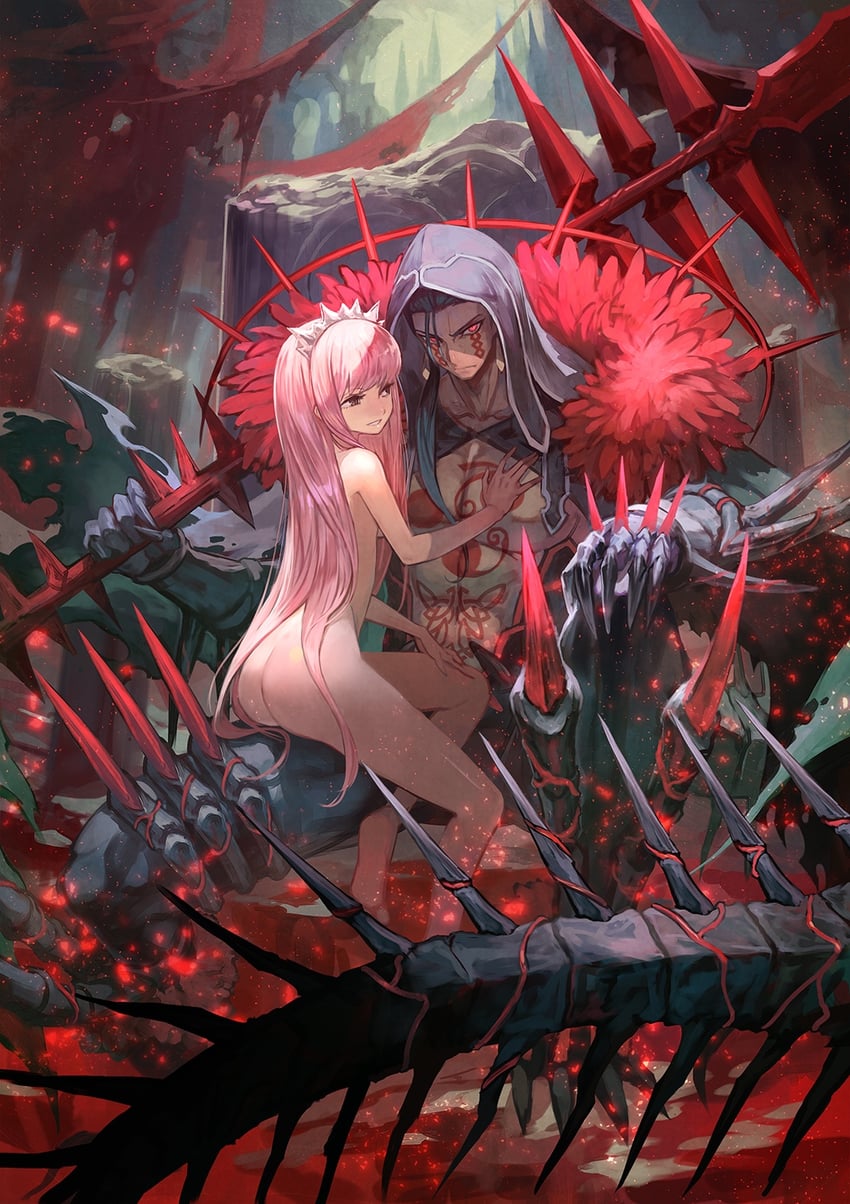 cu chulainn, medb, and cu chulainn alter (fate and 1 more) drawn by lack
