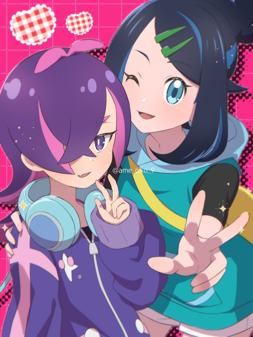 liko and dot (pokemon and 1 more) drawn by amedamaneko