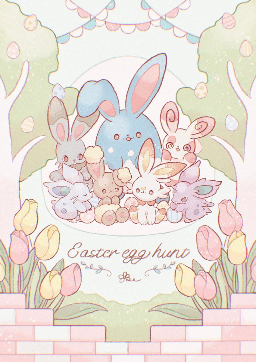 scorbunny, buneary, azumarill, nidoran, spinda, and 1 more (pokemon) drawn by one_(chirufhy)