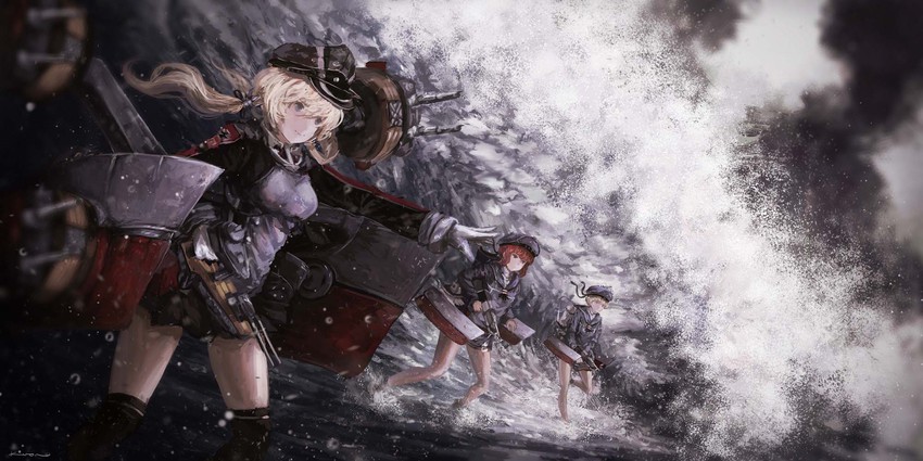 prinz eugen, z1 leberecht maass, and z3 max schultz (kantai collection) drawn by kuon_(kwonchanji)