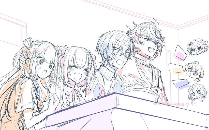 watarai hibari, ponto nei, umise yotsuha, and amagase muyu (nijisanji) drawn by ninahachi