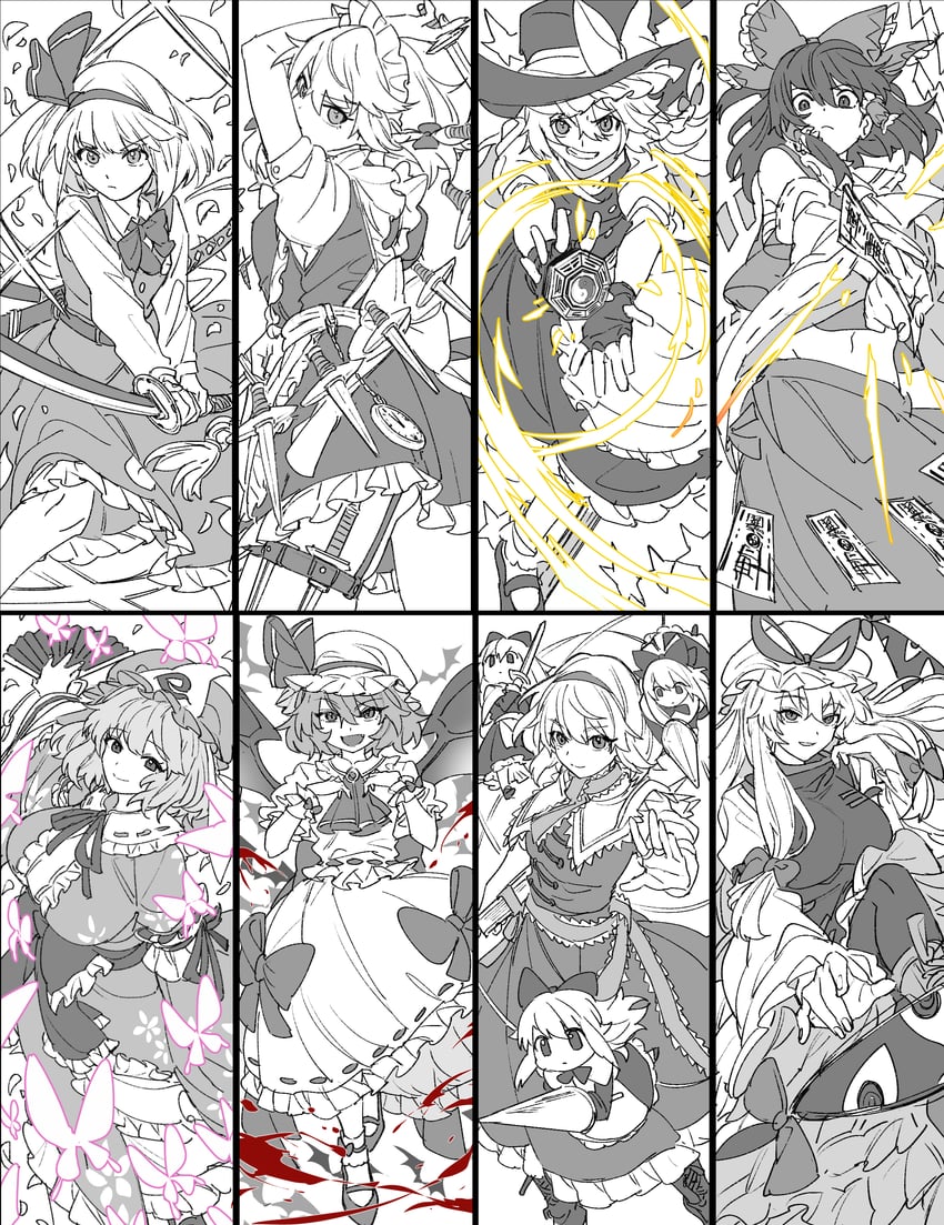 hakurei reimu, kirisame marisa, remilia scarlet, izayoi sakuya, konpaku youmu, and 4 more (touhou and 1 more) drawn by mero_(starfish_jcs)