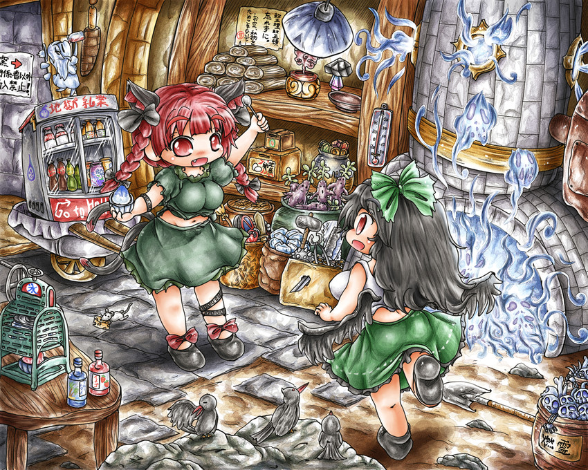 kaenbyou rin, reiuji utsuho, and zombie fairy (touhou) drawn by ys_(ytoskyoku-57)