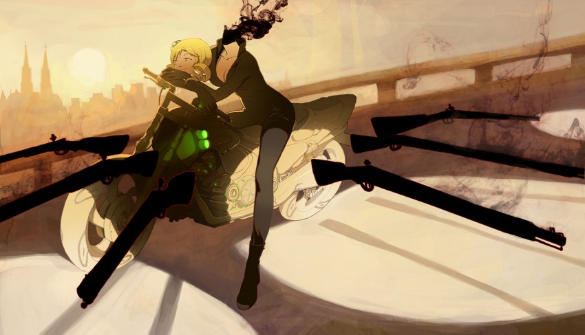 tomoe mami and celty sturluson (mahou shoujo madoka magica and 1 more) drawn by shroedinger