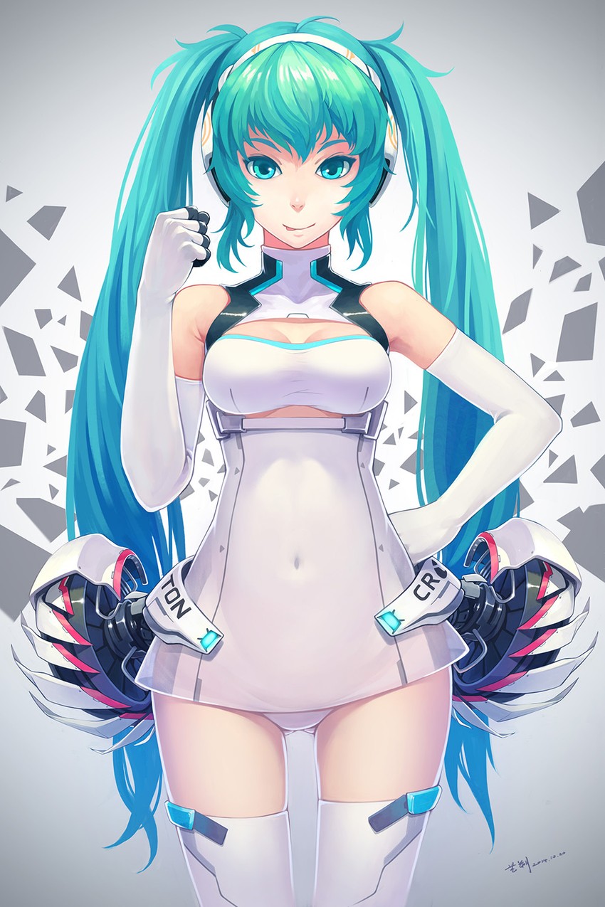 hatsune miku and racing miku (vocaloid and 1 more) drawn by mangshuo