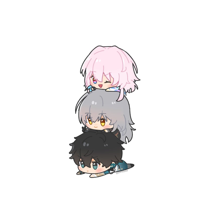 trailblazer, stelle, march 7th, and dan heng (honkai and 1 more) drawn by potatetoee