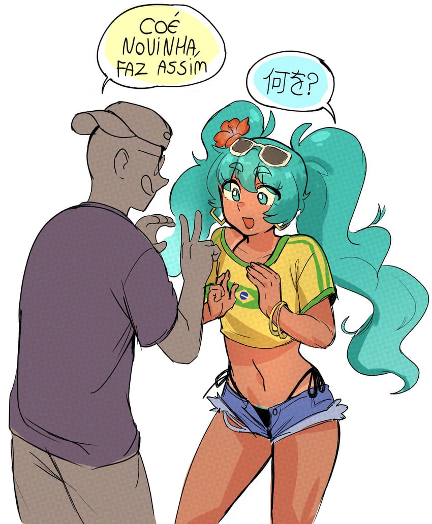 hatsune miku and brazilian miku (vocaloid) drawn by vitoriacampos5