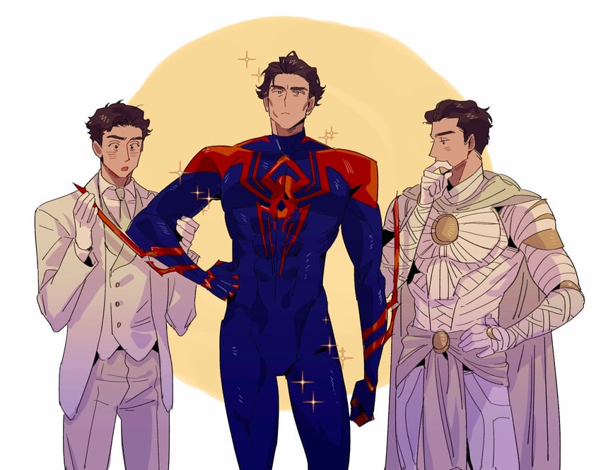 miguel o'hara, spider-man, moon knight, marc spector, mr. knight, and 2 more (marvel and 5 more) drawn by luminor_twi