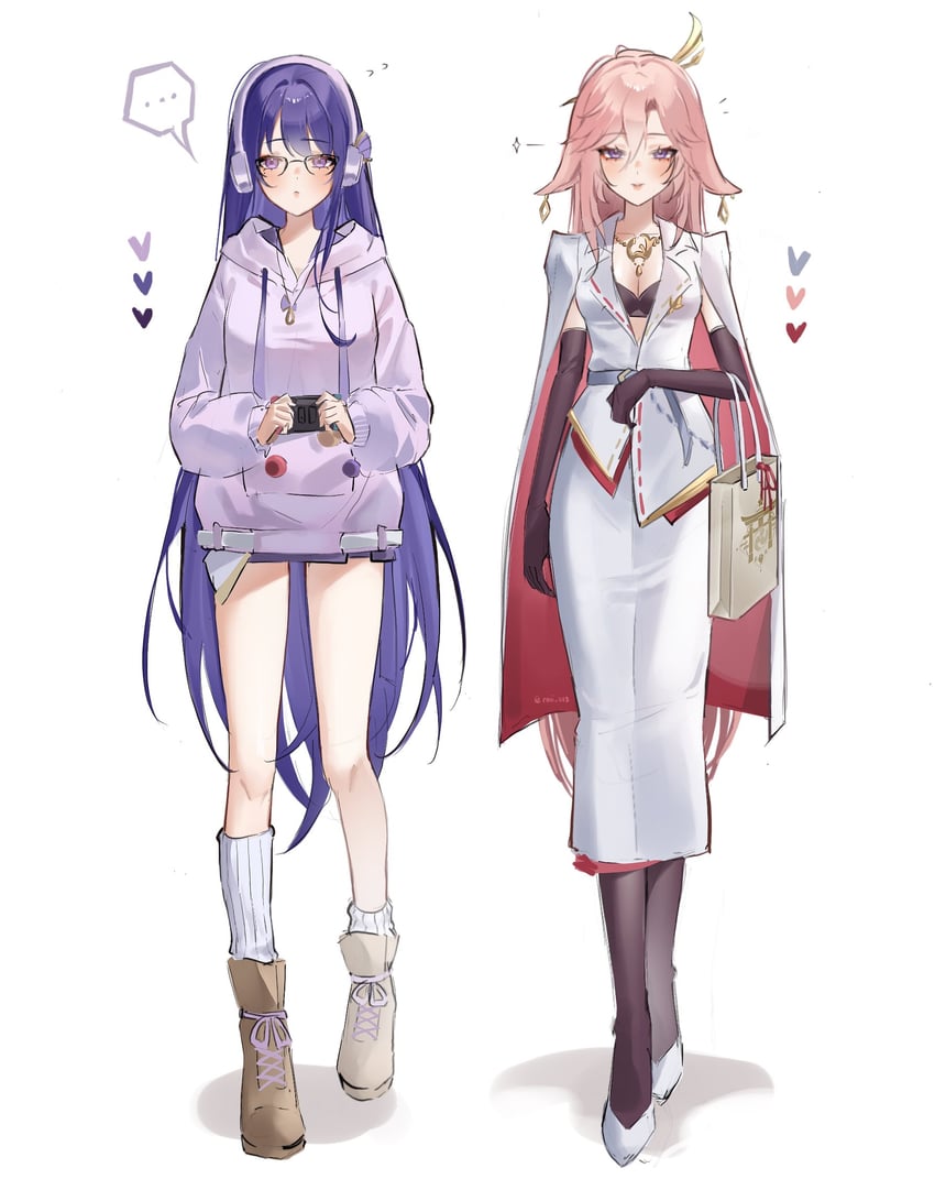 raiden shogun and yae miko (genshin impact) drawn by raii_0103