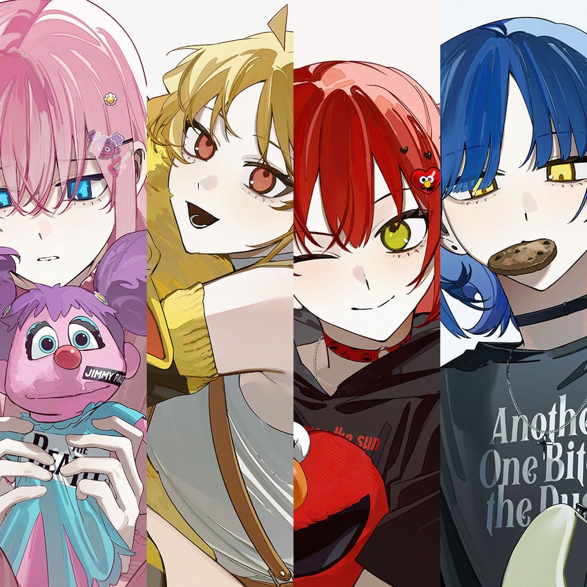 gotoh hitori, kita ikuyo, ijichi nijika, yamada ryo, elmo, and 3 more (bocchi the rock! and 1 more) drawn by k00s