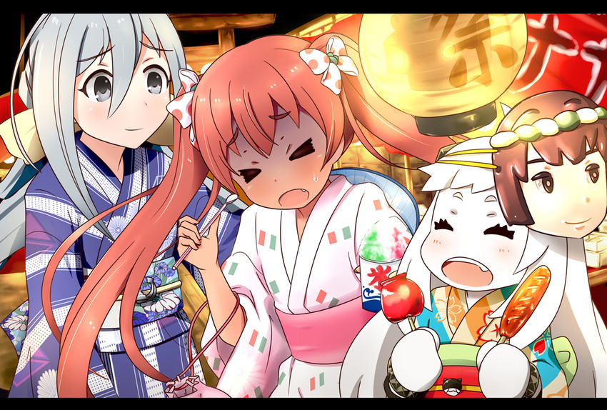 northern ocean princess, kiyoshimo, hyuuga, libeccio, and enemy aircraft (kantai collection) drawn by gudon_(iukhzl)