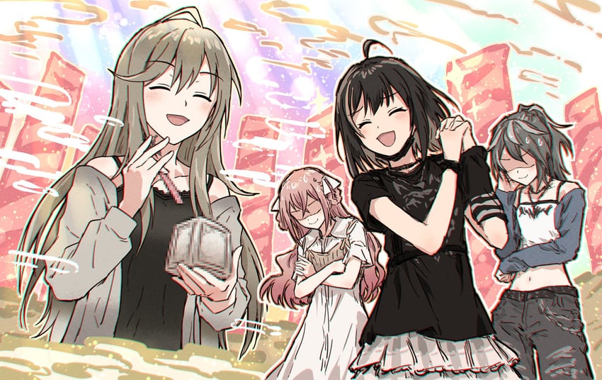 date-chan, azai eimi, bessyo bell, and shimazu shika (d4dj) drawn by bullfalk