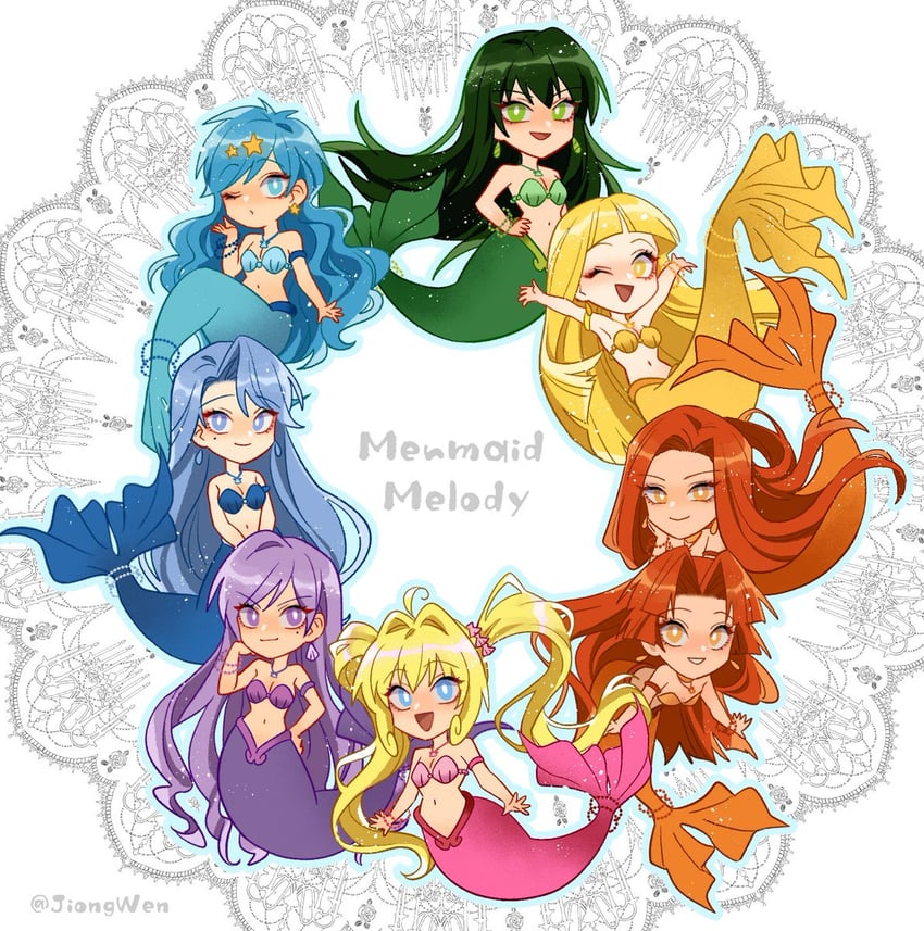 nanami lucia, houshou hanon, touin rina, seira, noel, and 3 more (mermaid melody pichi pichi pitch) drawn by jiong_wen