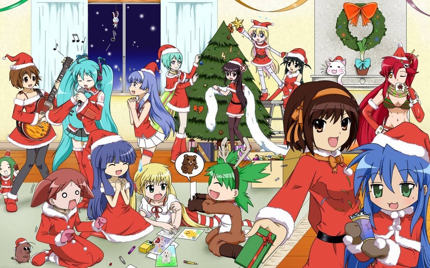 hatsune miku, suzumiya haruhi, hirasawa yui, izumi konata, yoko littner, and 22 more (vocaloid and 13 more) drawn by geoffheaven