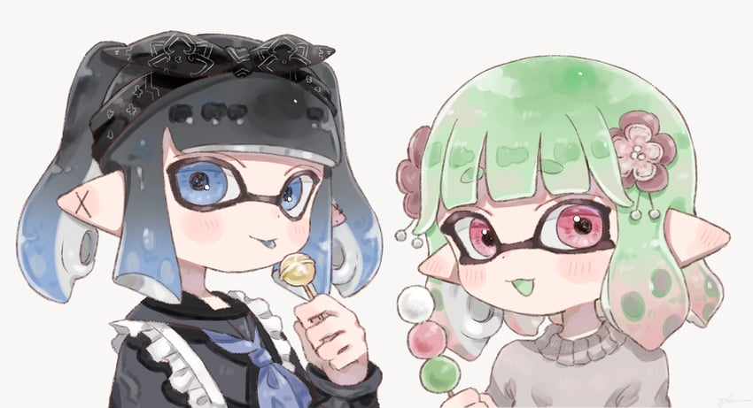 inkling player character and inkling girl (splatoon) drawn by plum0o0