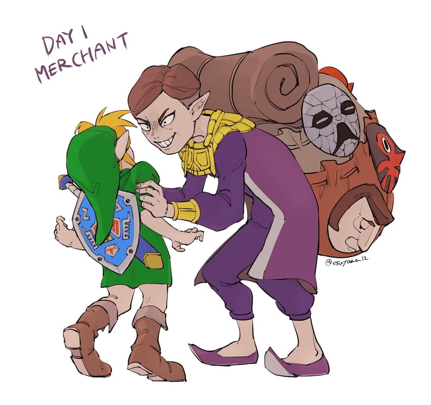 link, young link, and happy mask salesman (the legend of zelda and 1 more) drawn by esuyaaa12