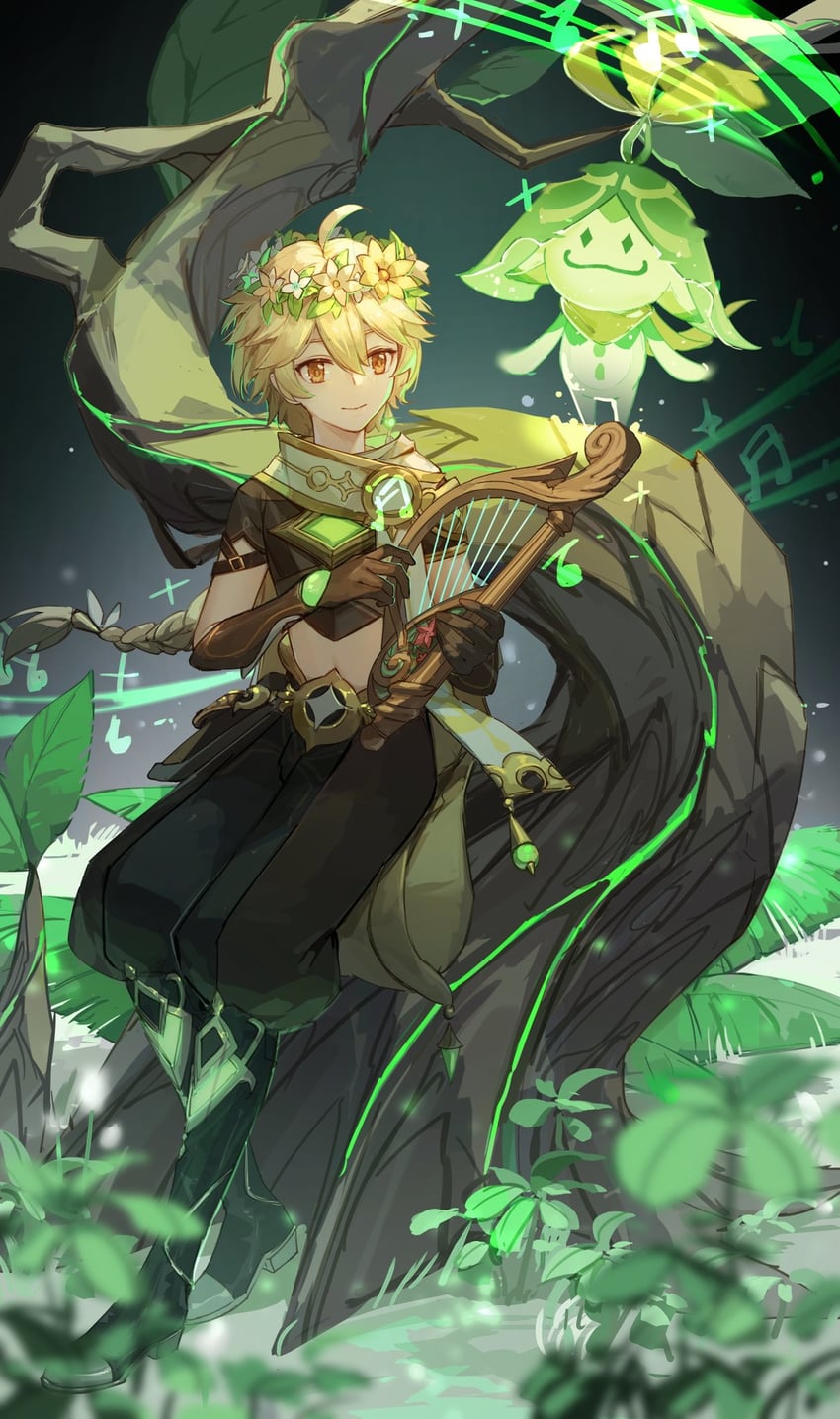 aether, aranara, and arama (genshin impact) drawn by kotatsu_kaya