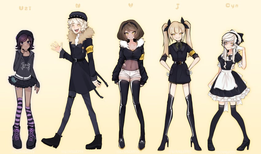 uzi, n, v, cyn, and j (murder drones) drawn by lovelettechan