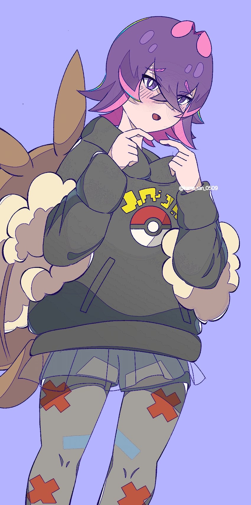 eevee, penny, and dot (pokemon and 1 more) drawn by kame_san