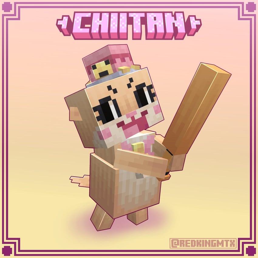 chiitan and kame-chan (minecraft and 1 more) drawn by redkingmtx