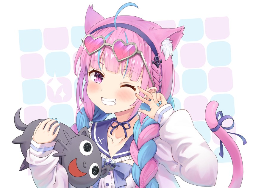 minato aqua and neko (hololive) drawn by haniwa_(leaf_garden)