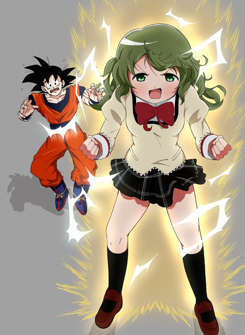 son goku and shizuki hitomi (mahou shoujo madoka magica and 1 more) drawn by ukag_mdmg