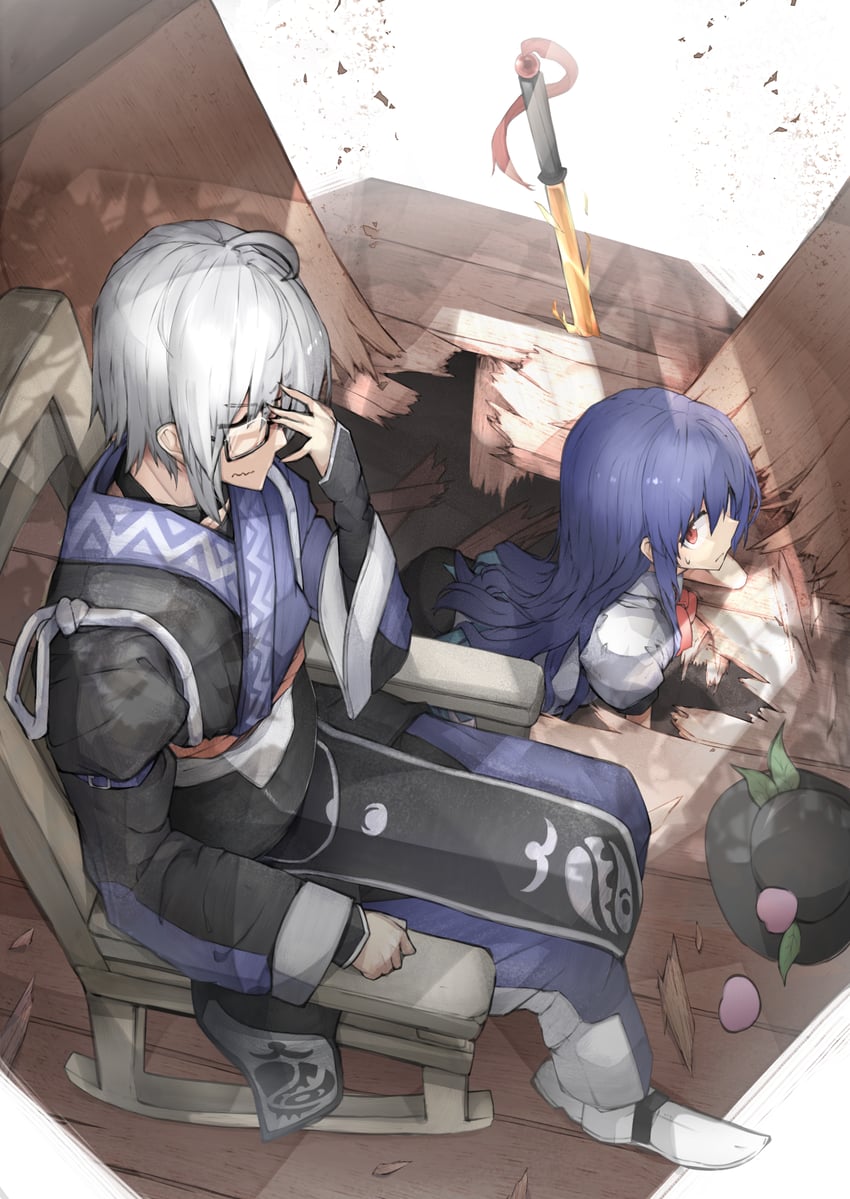 hinanawi tenshi and morichika rinnosuke (touhou) drawn by meimei_(gvsu2738)