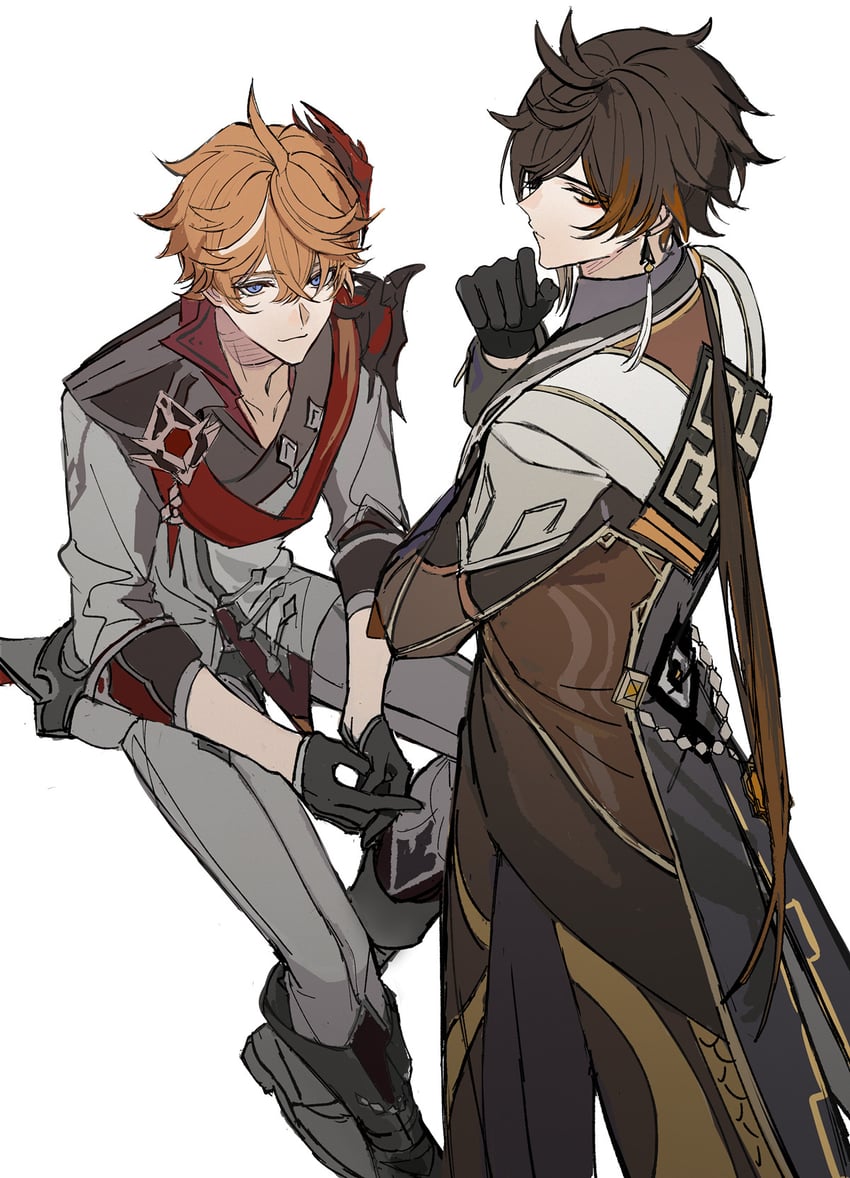 zhongli and tartaglia (genshin impact) drawn by udgg093577