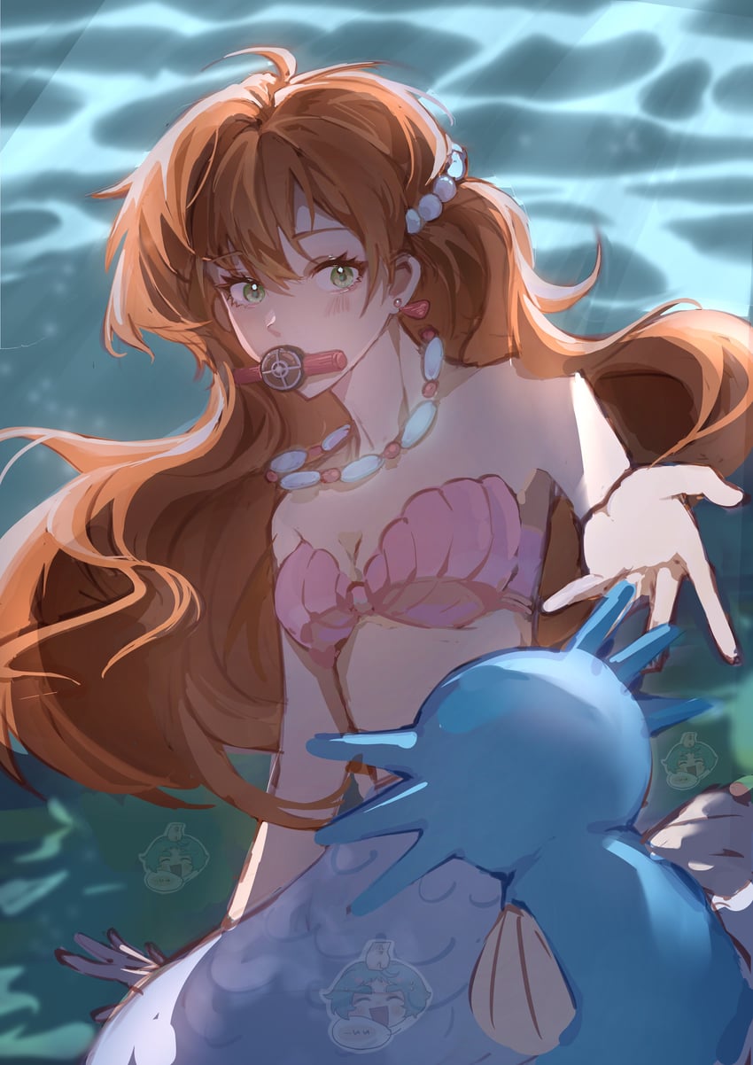 misty, horsea, and mermaid misty (pokemon) drawn by o944237403