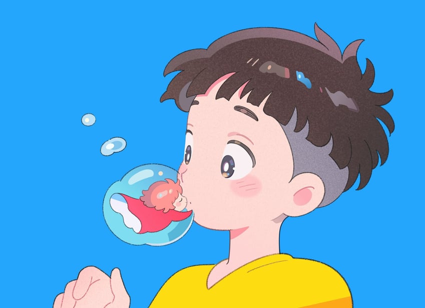 ponyo and sousuke (gake no ue no ponyo) drawn by klarogiraffe