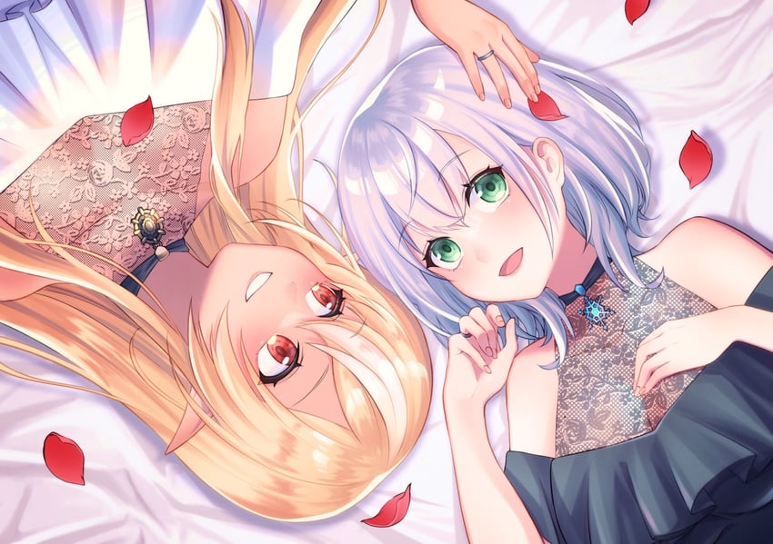 shirogane noel and shiranui flare (hololive) drawn by tadano_nepi