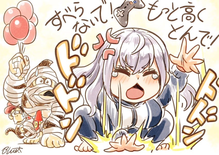 shirogane noel, donkey kong, and diddy kong (hololive and 1 more) drawn by buru-dai