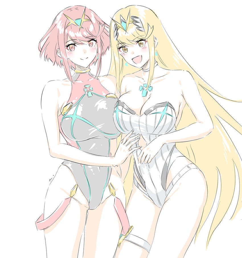 pyra and mythra (xenoblade chronicles and 1 more) drawn by mitsugu