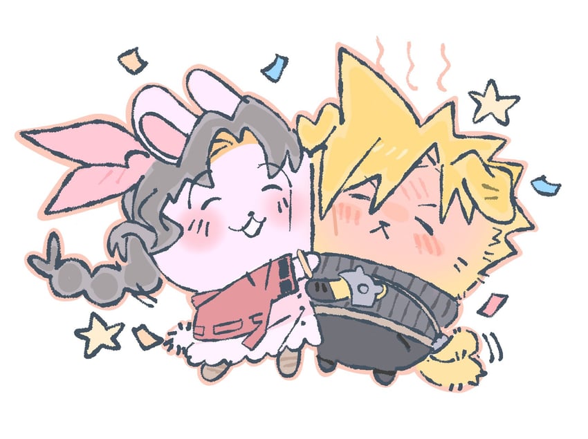 cloud strife and aerith gainsborough (final fantasy and 3 more) drawn by mmmckayyy